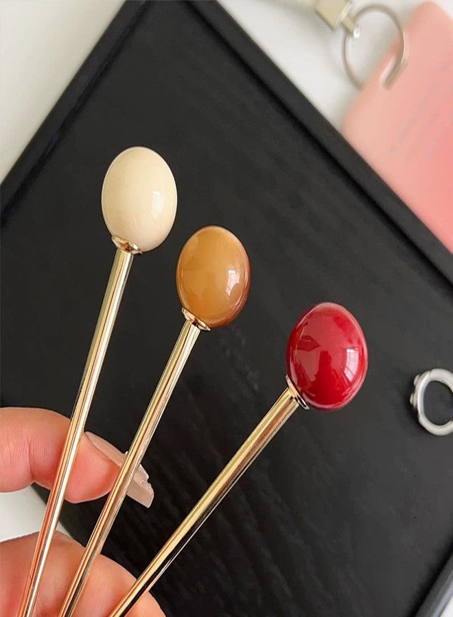 Snmzlc 3 Pcs Ball Hair sticks for buns,Hair pins for women,Buns and Updos with No Hair Damage,Metal French Pin Great Hold,Suitable for fine & thick hairUS369(Three colors 2 round bead style) - Image 3